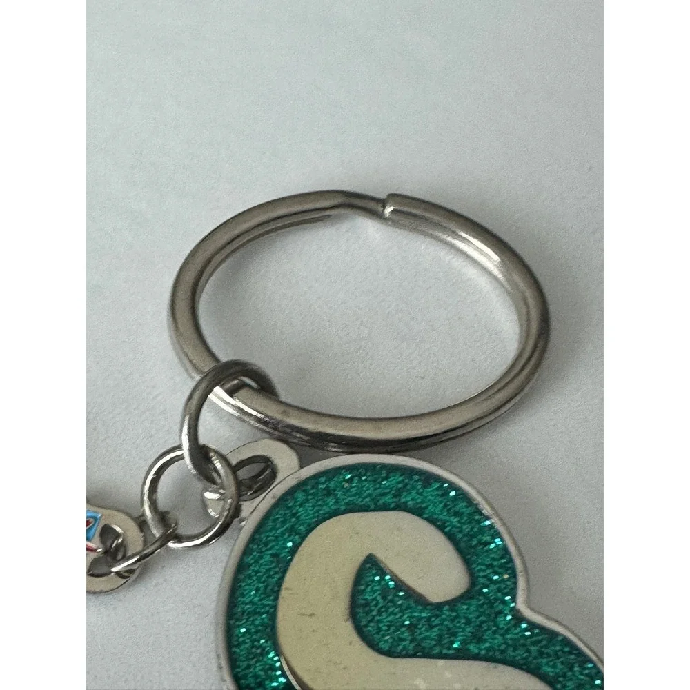 Swibco Las Vegas Keychain Initial S Green Glitter Souvenir Metal Key Ring 02734‎